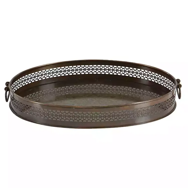 Engraved Metal Mandala Trays, Set of 2 Decorative Trays