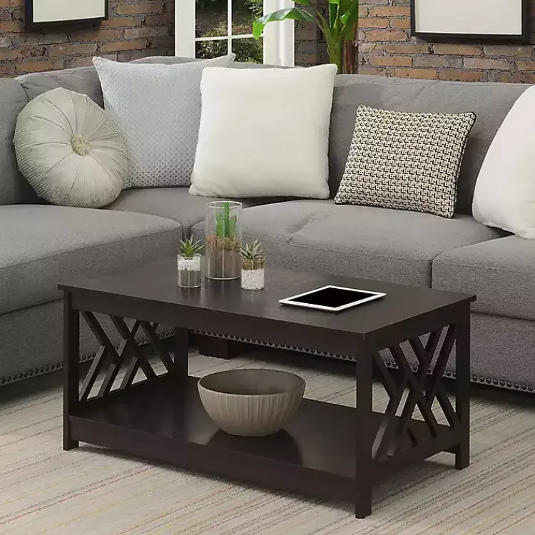 Kirklands Home Coffee Tables|Espresso Cut-Out Sides Coffee Table Brown