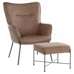 Kirklands Home Accent Chairs|Espresso Faux Leather 2-pc. Chair and Ottoman Set Brown