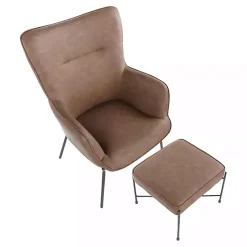 Kirklands Home Accent Chairs|Espresso Faux Leather 2-pc. Chair and Ottoman Set Brown