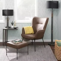 Kirklands Home Accent Chairs|Espresso Faux Leather 2-pc. Chair and Ottoman Set Brown