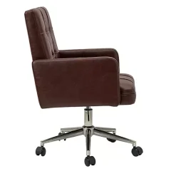 Kirklands Home Office Furniture|Espresso Tufted Faux Leather Swivel Office Chair Brown