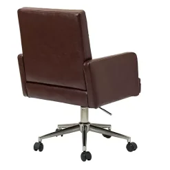 Kirklands Home Office Furniture|Espresso Tufted Faux Leather Swivel Office Chair Brown