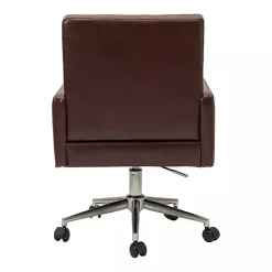 Kirklands Home Office Furniture|Espresso Tufted Faux Leather Swivel Office Chair Brown