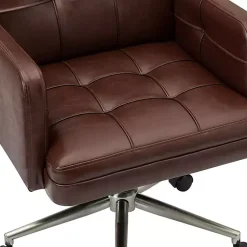 Kirklands Home Office Furniture|Espresso Tufted Faux Leather Swivel Office Chair Brown