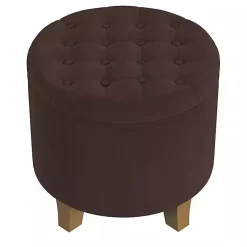 Kirklands Home Benches & Ottomans|Espresso Velvet Tufted Storage Ottoman Brown