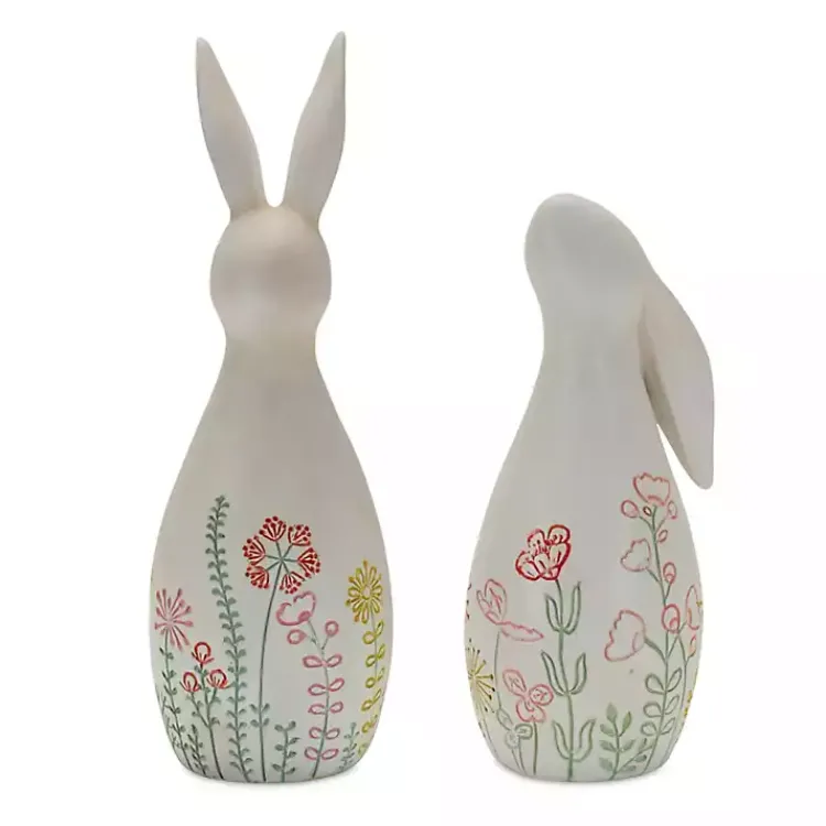 Clearance Etched Floral Bunny Statues, Set of 2 Easter Decorations