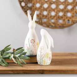 Clearance Etched Floral Bunny Statues, Set of 2 Easter Decorations