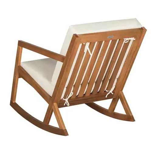 Kirklands Home Outdoor Seating|Eucalyptus Wood with Beige Cushion Rocking Chair Ivory