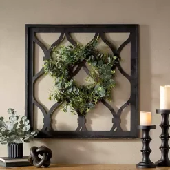 Kirklands Home Wall Plaques|Eucalyptus Wreath Trellis Plaque Black