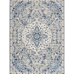 Kirklands Home Area Rugs|Faded Gray & Blue Floral Medallion Area Rug, 5x7