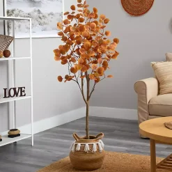 Sale Fall Eucalyptus Tree in Woven Planter, 5 ft. Trees & Topiaries