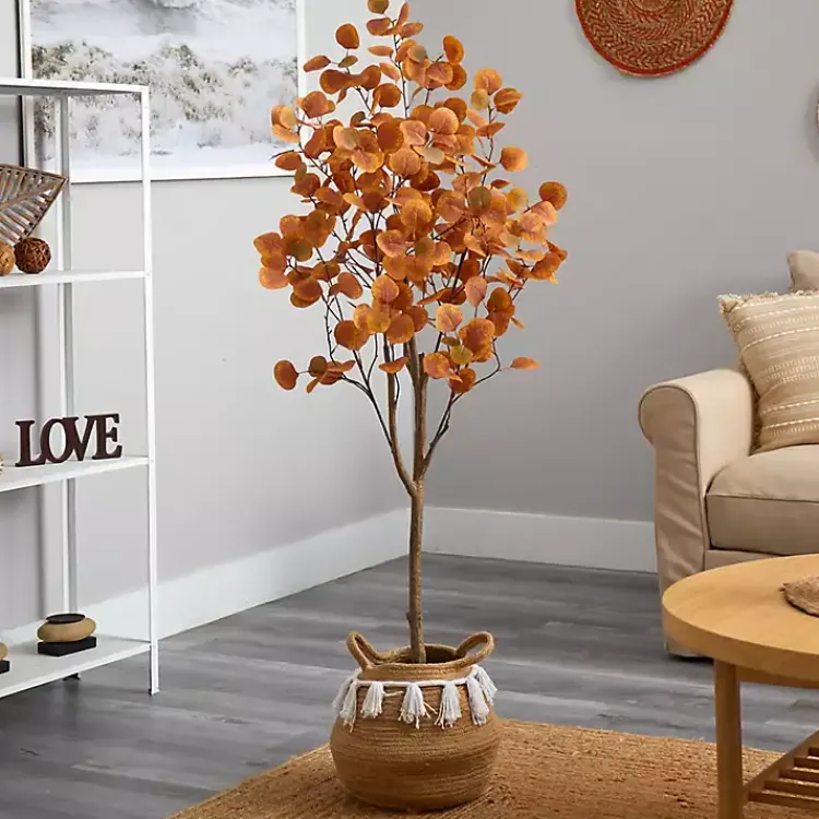 Sale Fall Eucalyptus Tree in Woven Planter, 5 ft. Trees & Topiaries