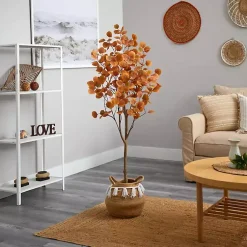 Sale Fall Eucalyptus Tree in Woven Planter, 5 ft. Trees & Topiaries