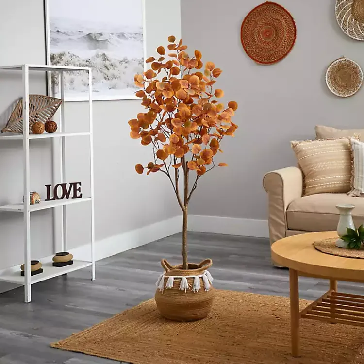 Sale Fall Eucalyptus Tree in Woven Planter, 5 ft. Trees & Topiaries
