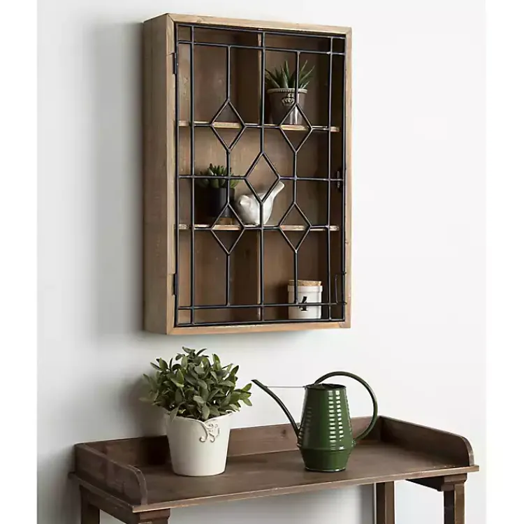 Kirklands Home Wall Storage|Farmhouse Chic Rustic Wood & Iron Wall Cabinet