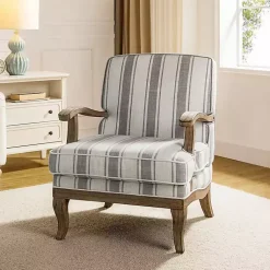 Kirklands Home Accent Chairs|Farmhouse Gray & Ivory Striped Armchair