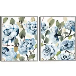 Kirklands Home Canvas Art|Farmhouse Peonies Framed Canvas Prints, Set of 2 Blue