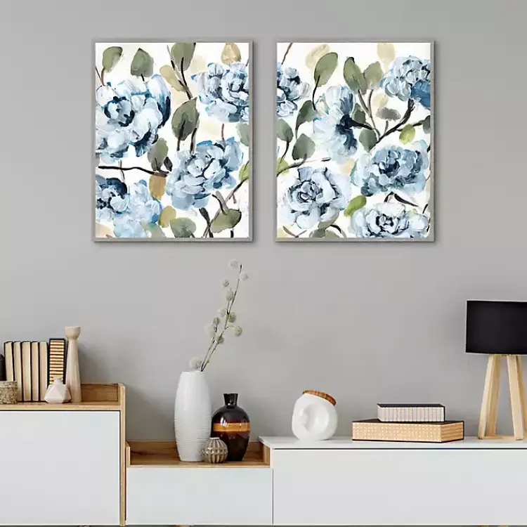 Kirklands Home Canvas Art|Farmhouse Peonies Framed Canvas Prints, Set of 2 Blue
