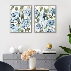 Kirklands Home Canvas Art|Farmhouse Peonies Framed Canvas Prints, Set of 2 Blue