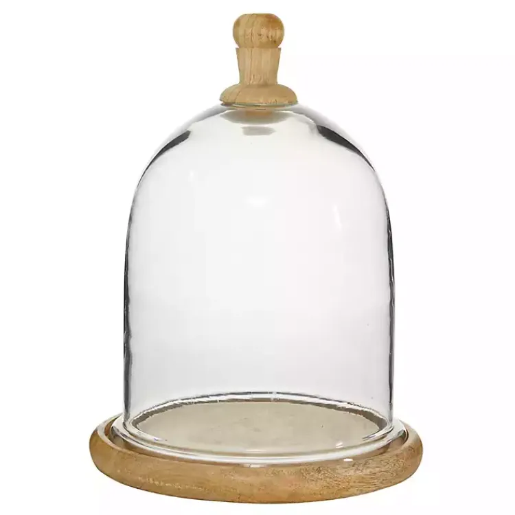 Clearance Farmhouse Wood and Glass Dome Cloche, 11 in. Decorative Accents
