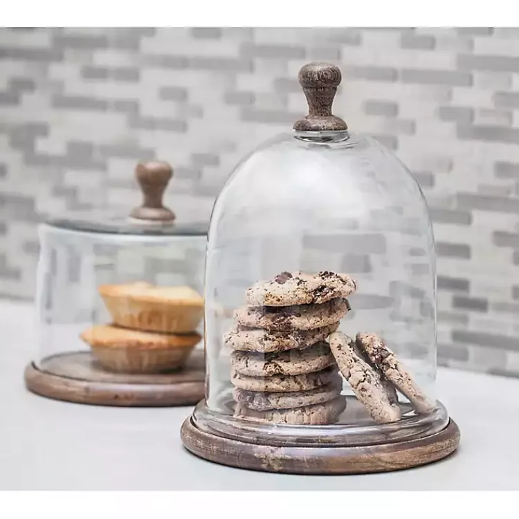 Clearance Farmhouse Wood and Glass Dome Cloche, 11 in. Decorative Accents