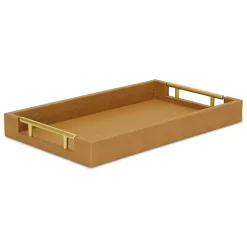 Discount Faux Leather Camel Tray Decorative Trays