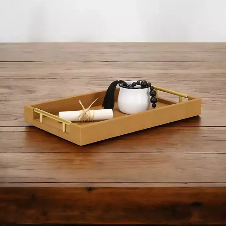 Discount Faux Leather Camel Tray Decorative Trays