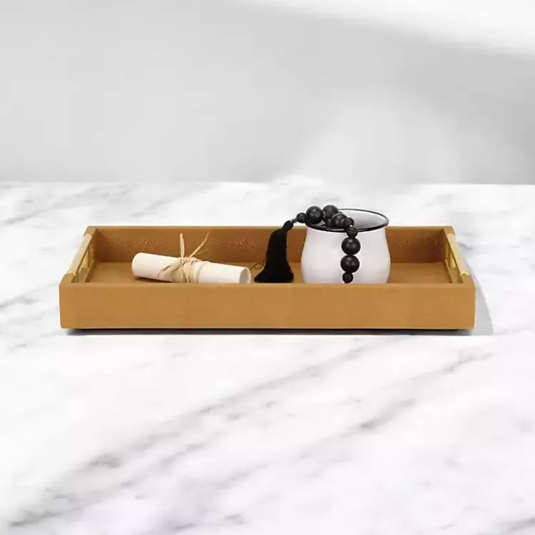 Discount Faux Leather Camel Tray Decorative Trays
