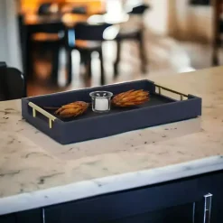 Online Faux Leather Navy Tray Decorative Trays