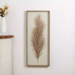 Kirklands Home Wall Plaques|Faux Pampas Grass Beaded Frame Wall Plaque Tan