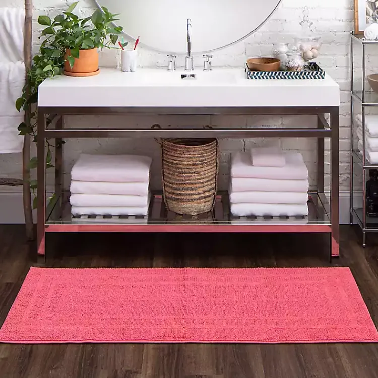 Kirklands Home Bathroom Rugs|Fiesta Plush Reversible Cotton Bath Mat, 60 in. Pink