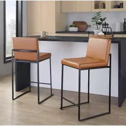Kirklands Home Bar Stools & Counter Height Stools|Fiji Camel Faux Leather Counter Stools, Set of 2 Tan