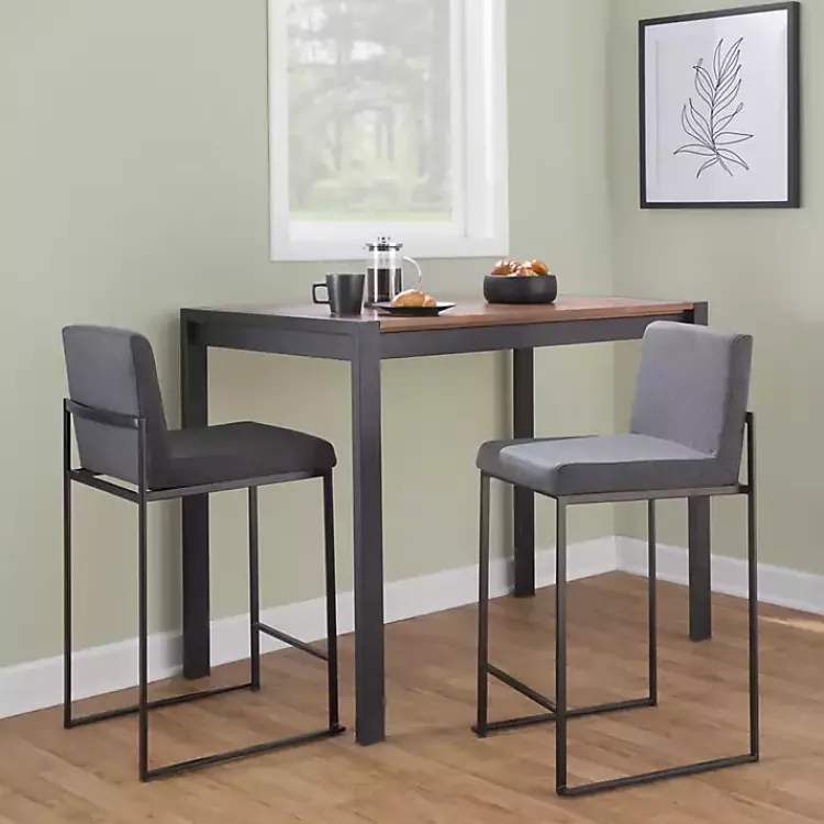 Kirklands Home Bar Stools & Counter Height Stools|Fiji Charcoal Upholstered Counter Stools, Set of 3 Gray