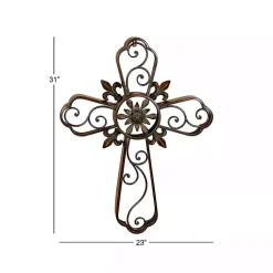 Kirklands Home Wall Plaques|Fleur De Lis Traditional Metal Cross Wall Plaque Brown