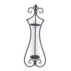 Fleur Distressed Black Iron Sconce, 31 in. Sconces