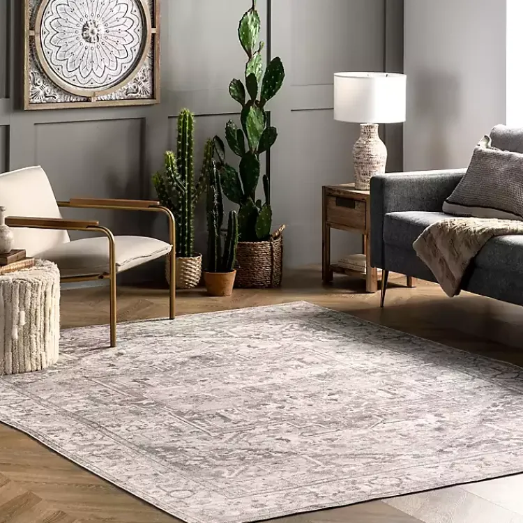 Kirklands Home Area Rugs|Flo Vintage Medallion Washable Area Rug, 5x8 Gray