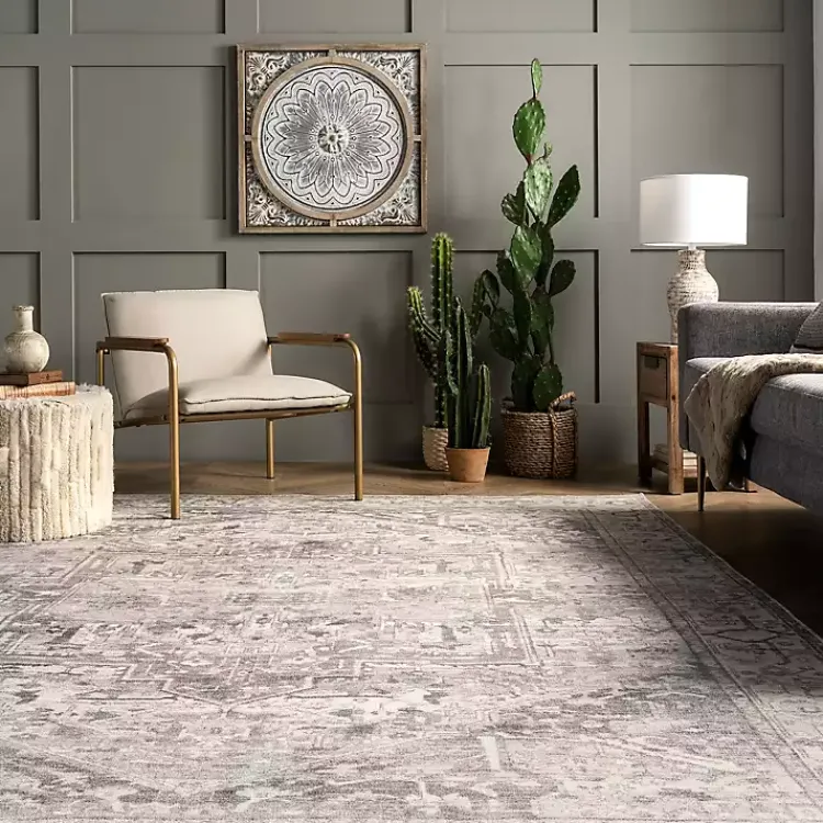 Kirklands Home Area Rugs|Flo Vintage Medallion Washable Area Rug, 5x8 Gray