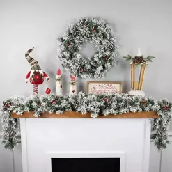 Clearance Flocked Angel Pine and Pinecones Garland Christmas Arrangements & Garland