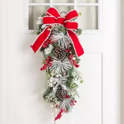 Flocked Berries Swag with Red Bow Wreaths