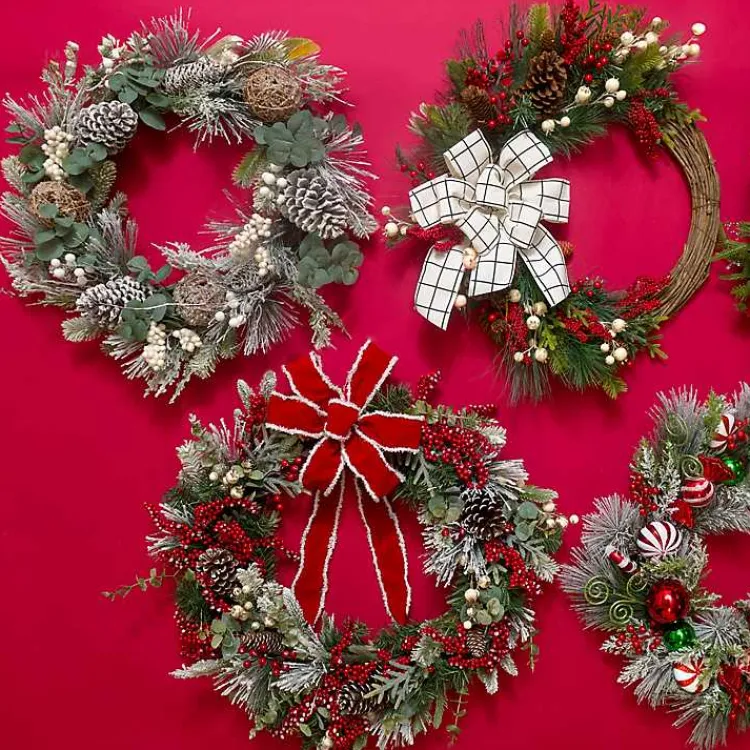 Discount Flocked Berries Wreath with Red Bow Wreaths