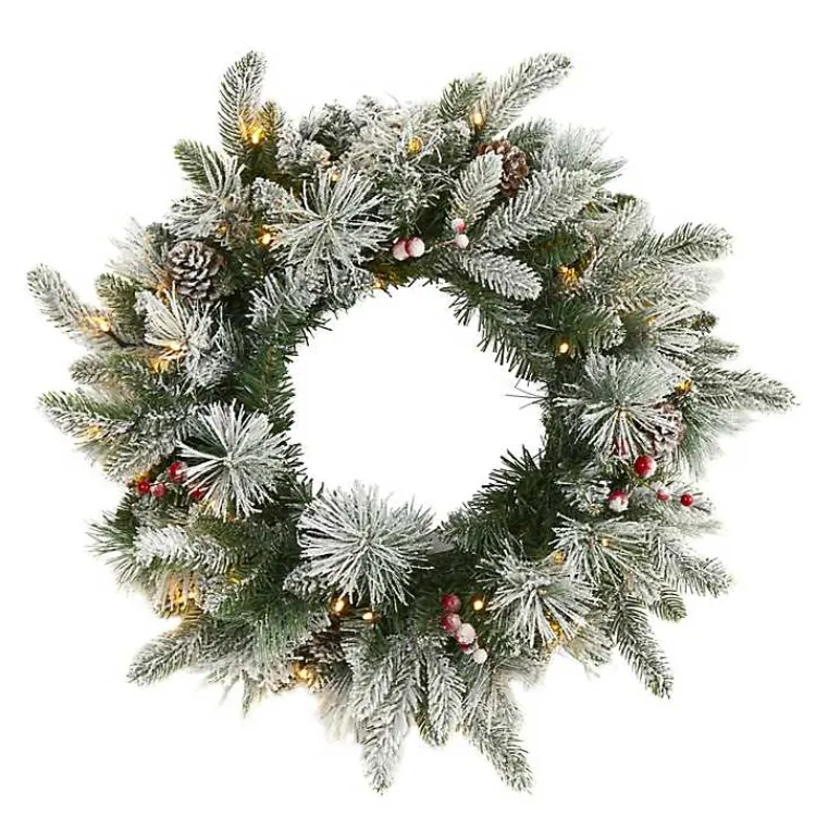 Flocked Evergreen and Mixed Berry LED Wreath Christmas Wreaths