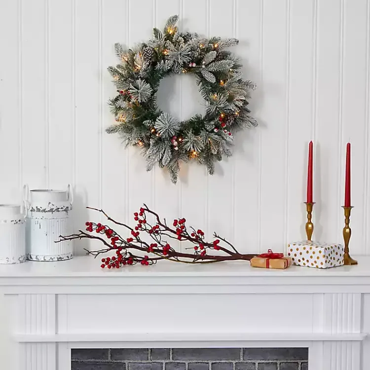 Flocked Evergreen and Mixed Berry LED Wreath Christmas Wreaths