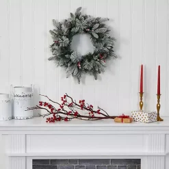 Flocked Evergreen and Mixed Berry LED Wreath Christmas Wreaths