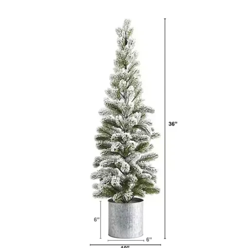 Sale Flocked Pine Tree in Tin Can Planter Christmas Arrangements & Garland