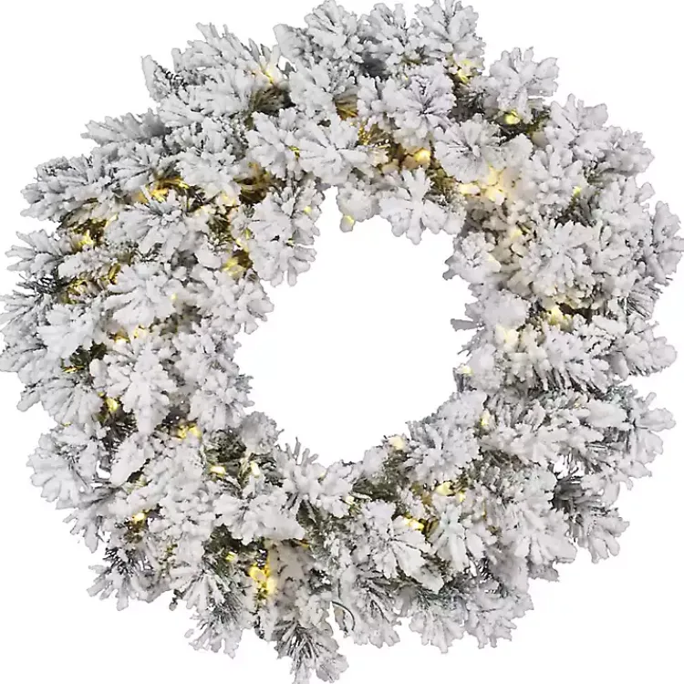 Discount Flocked Snow Italian Warm Lights Wreath Christmas Wreaths