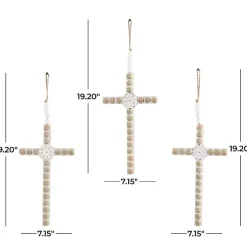 Kirklands Home Wall Plaques|Floral Beaded Wood Cross Wall Plaques, Set of 3