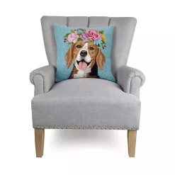 New Floral Beagle Hooked Throw Pillow Pillows