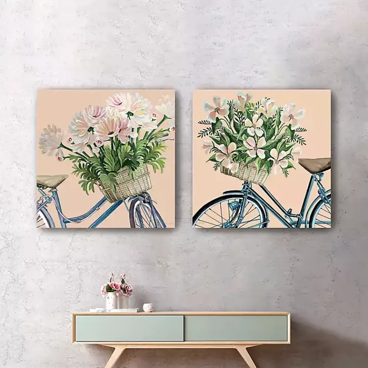 Kirklands Home Canvas Art|Floral Bikes Canvas Art Prints, Set of 2