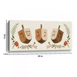 Hot Floral Dreidel Trio Canvas Art Print Hanukkah Decorations